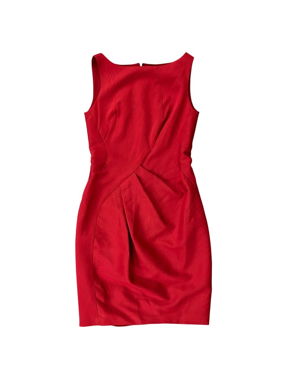 J. Mendel Paris Red Wool Sheath Dress Sculptural Pleated Front Silk Lined Size 6